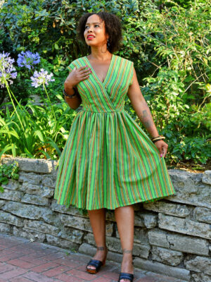 Final Sale Lurex Serape Stripes Jolene Patio Dress in Green